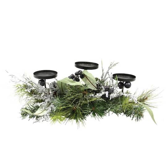 22" Mixed Pine with Blueberries & Pinecones Candle Holder